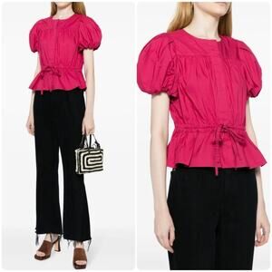 Ulla Johnson Mila Peplum Cotton Top in Rosebud